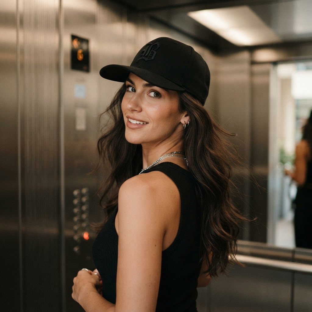 Mulher usando boné BLCK preto